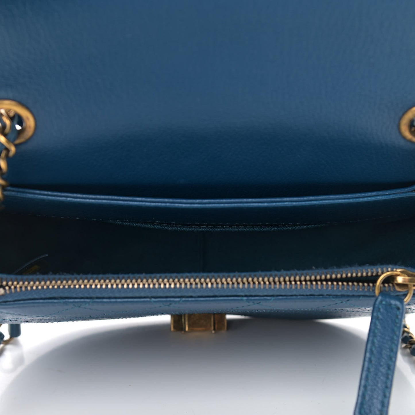 Shiny Calfskin Goatskin Quilted Small Coco Curve Messenger Flap Navy