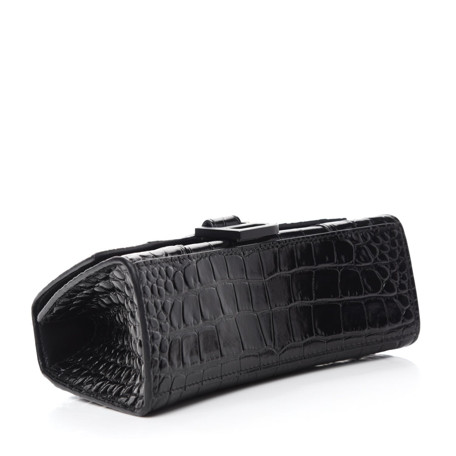 Balenciaga Shiny Calfskin Monochrome Crocodile Embossed Hourglass Top Handle Bag XS Black 4 of 12