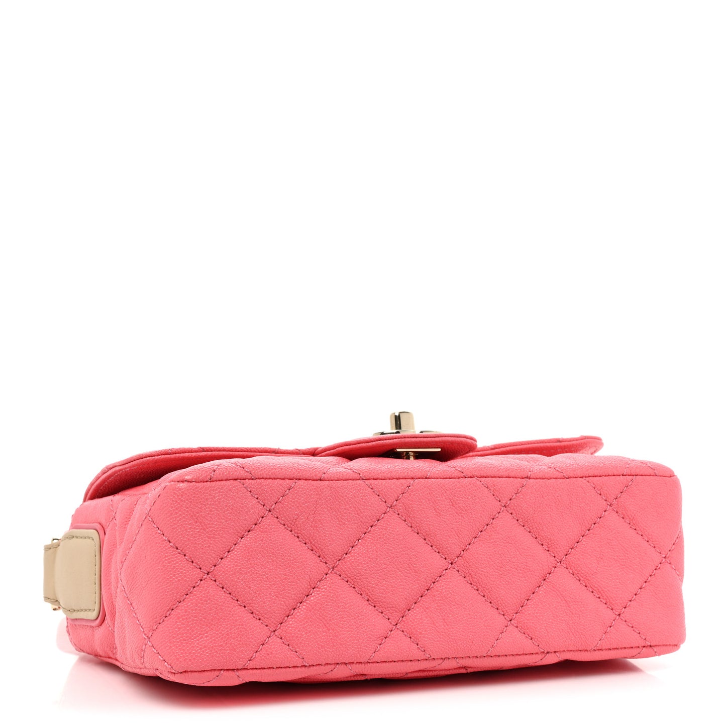 Iridescent Caviar Quilted Mini Flap With Thick Strap Pink Beige