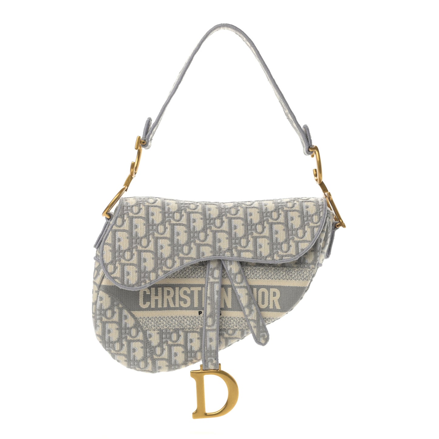 Oblique Embroidered Saddle Bag Gray