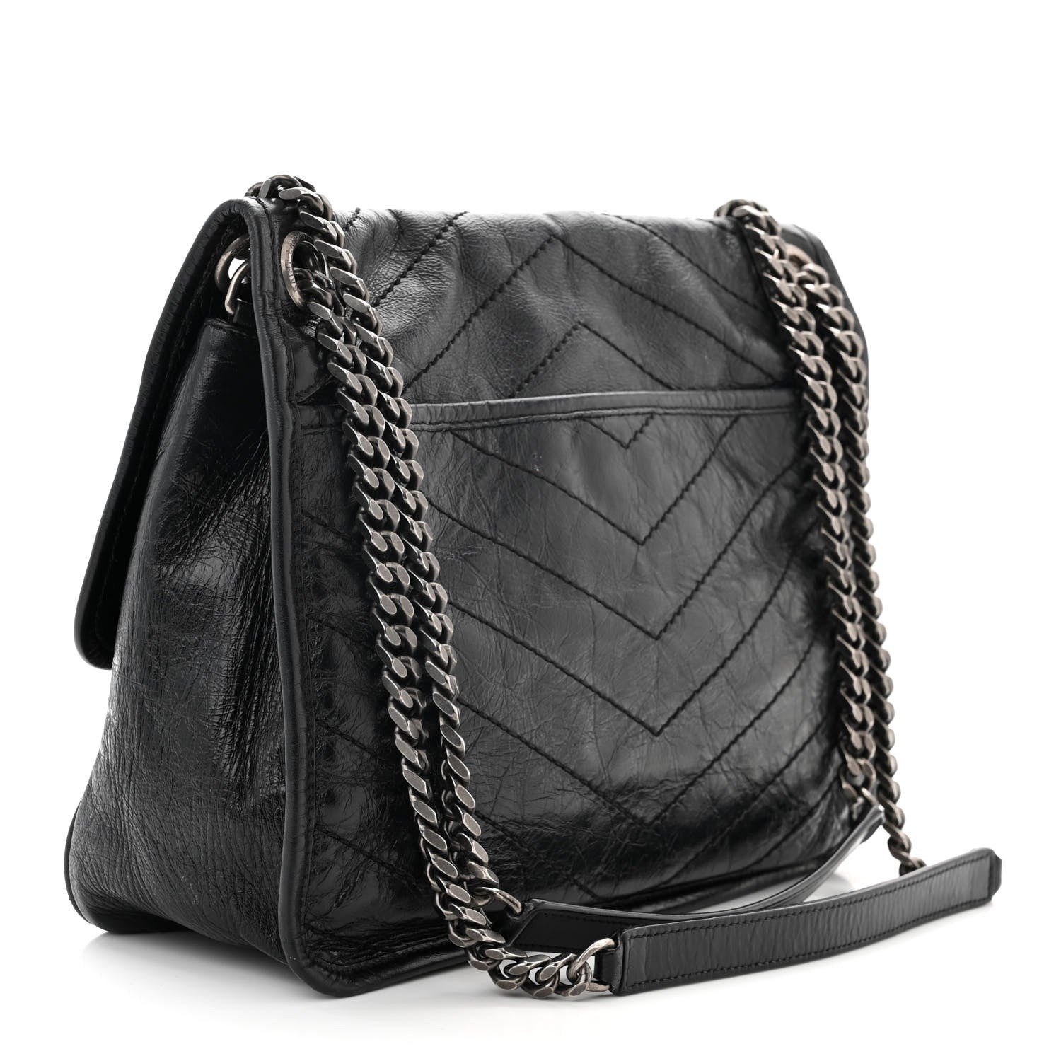 Saint Laurent Crinkled Calfskin Matelasse Monogram Medium Niki Chain Satchel Black 3 of 11