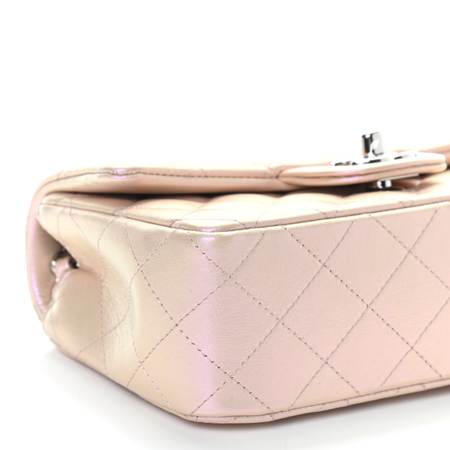 Iridescent Calfskin Quilted Mini Rectangular Flap Pink
