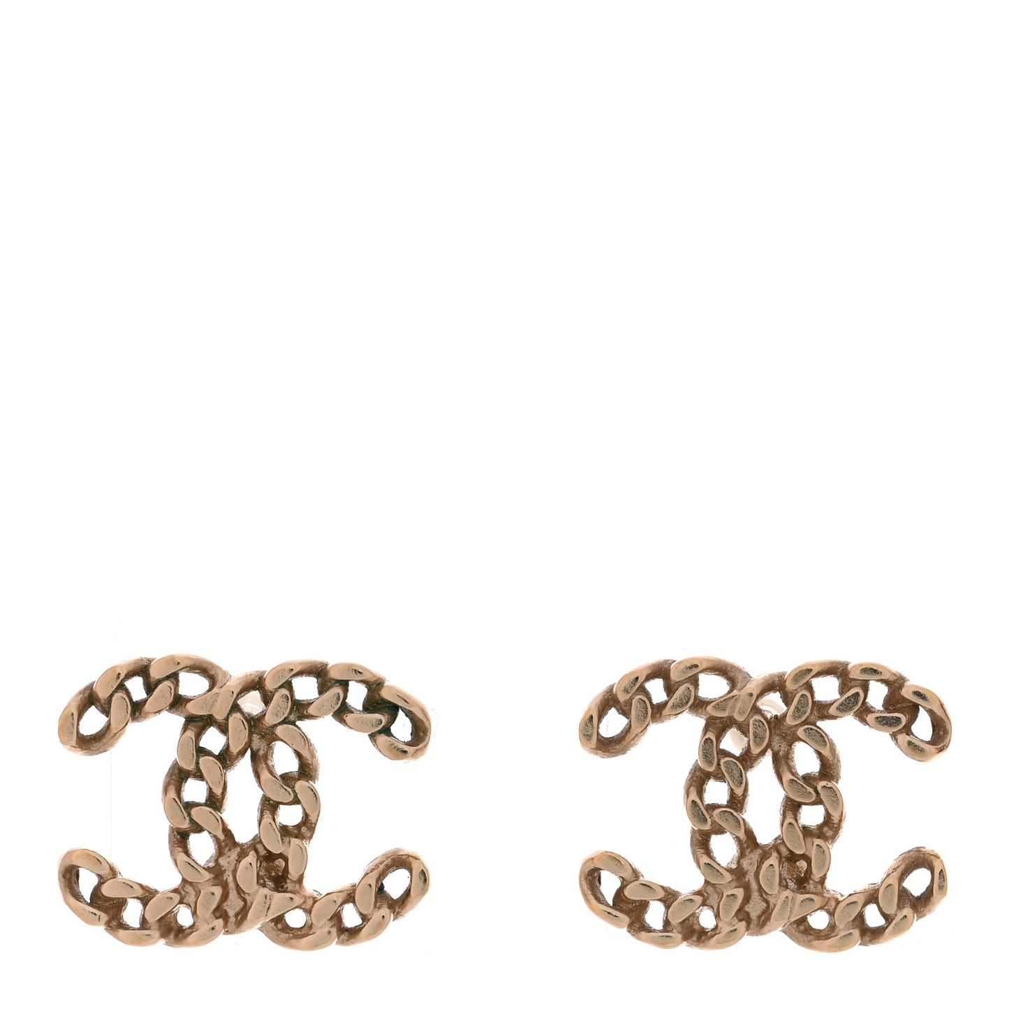 Metal Chain Link CC Earrings Gold