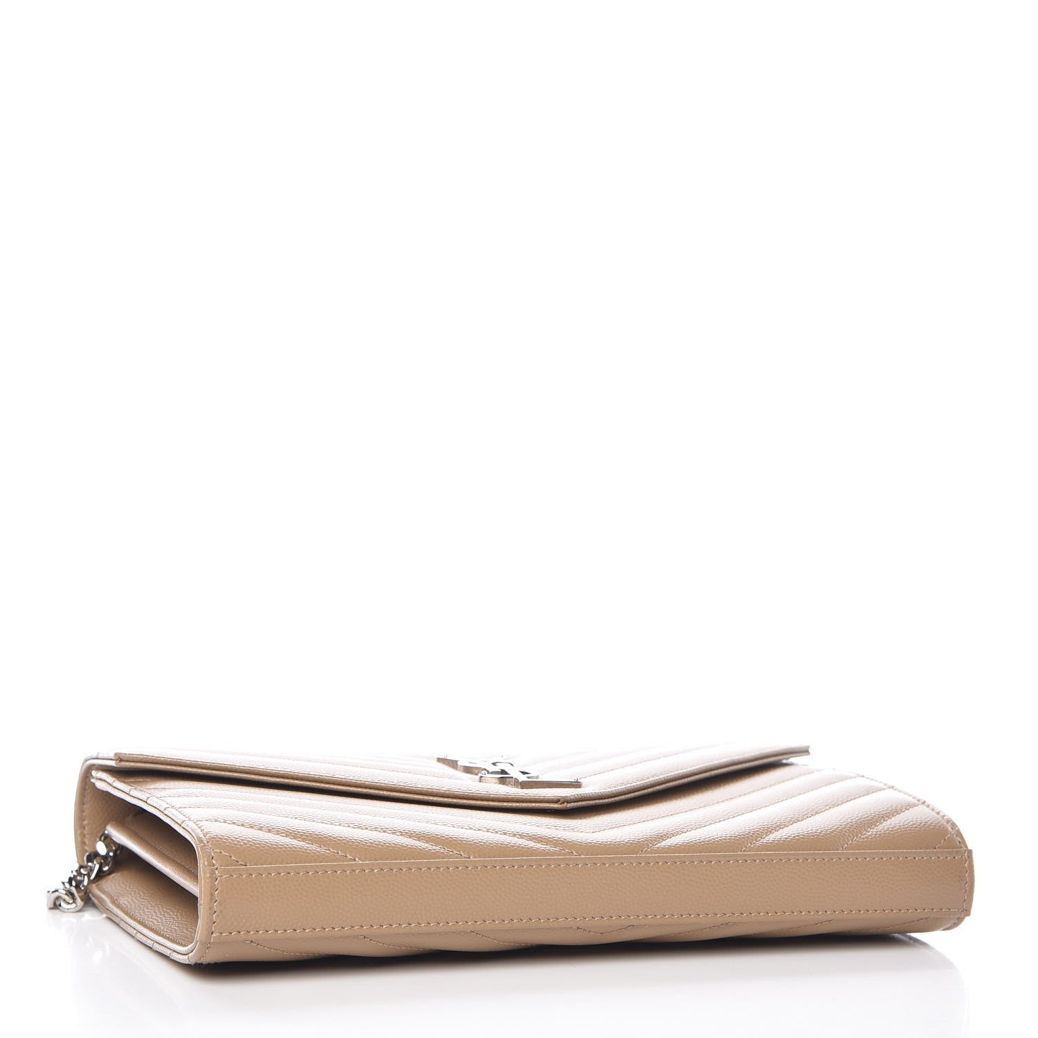 Saint Laurent Grain De Poudre Matelasse Chevron Monogram Chain Wallet Deep Beige 4 of 7
