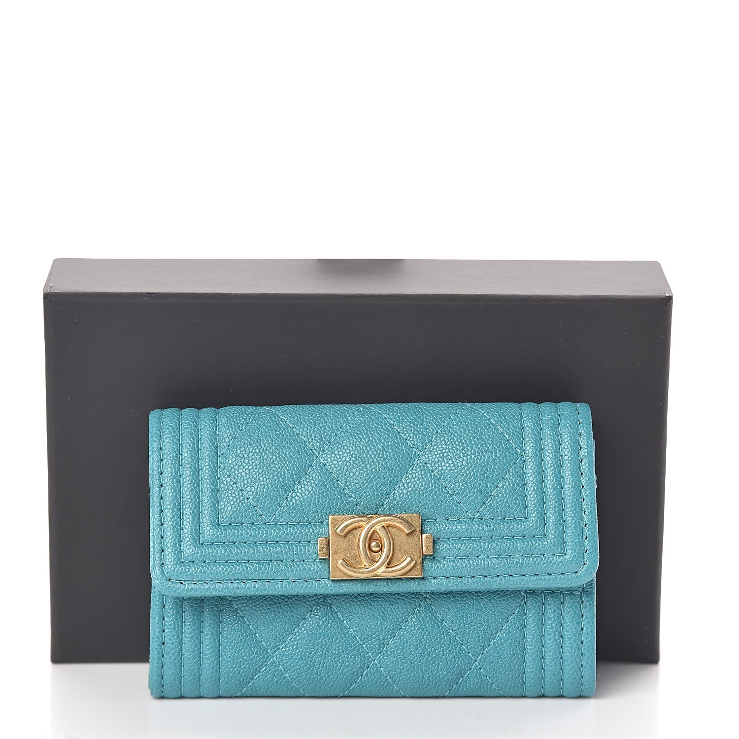 Chanel Caviar Quilted Boy Card Holder Wallet Turquoise 9 of 9