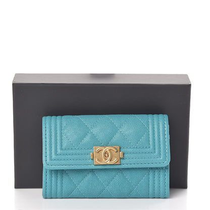 Chanel Caviar Quilted Boy Card Holder Wallet Turquoise 9 of 9