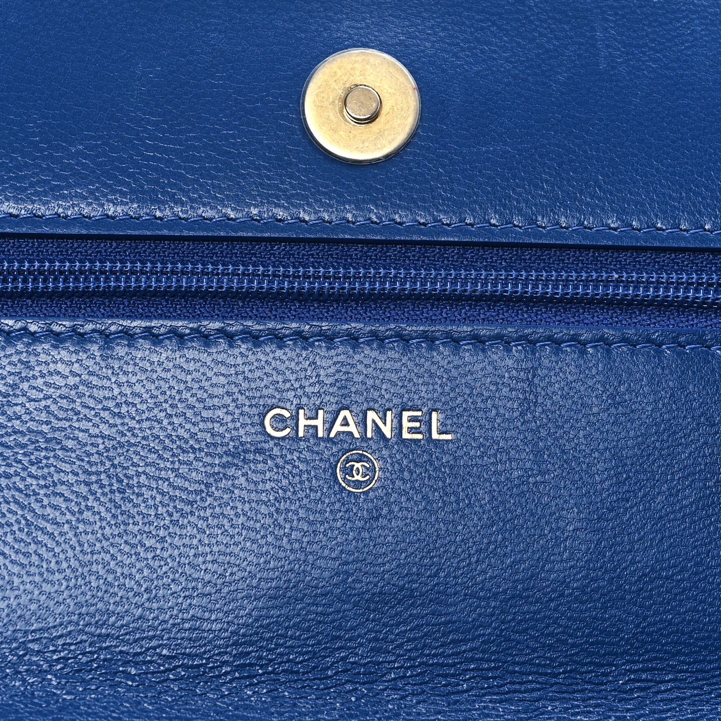 Shiny Goatskin Quilted Chanel 19 Wallet On Chain WOC  Blue