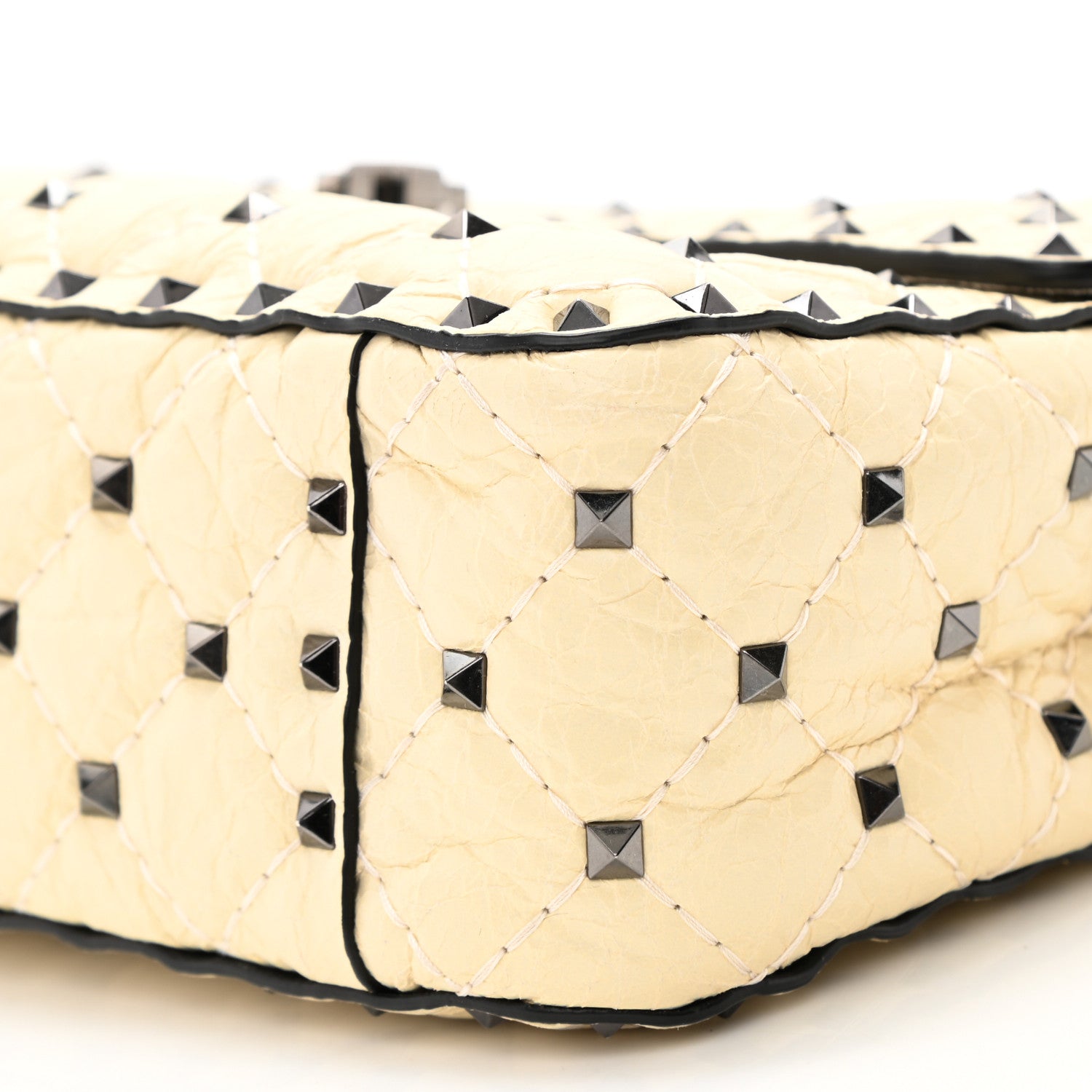 Valentino Garavani Craquele Nappa Medium Rockstud Spike Shoulder Bag Light Ivory 9 of 9