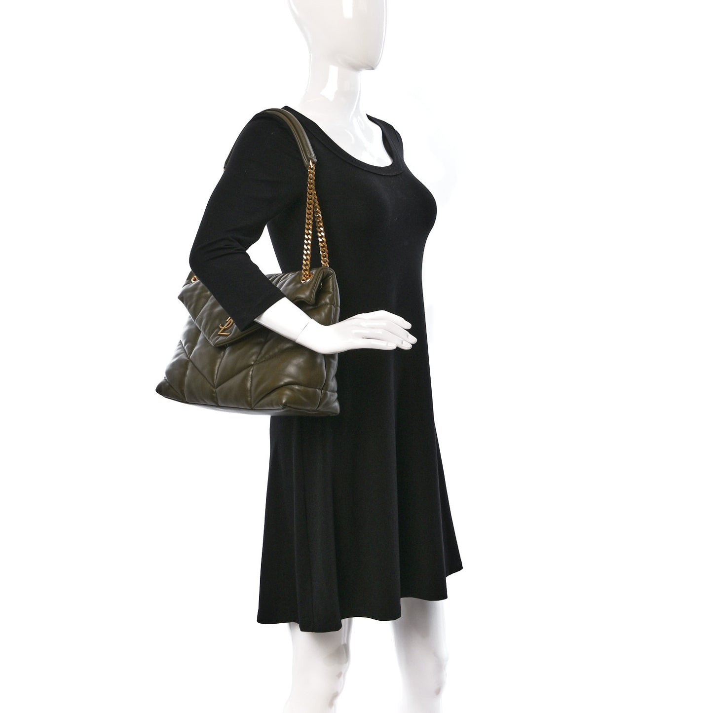 Lambskin Quilted Medium Loulou Puffer Monogram Chain Satchel Seaweed