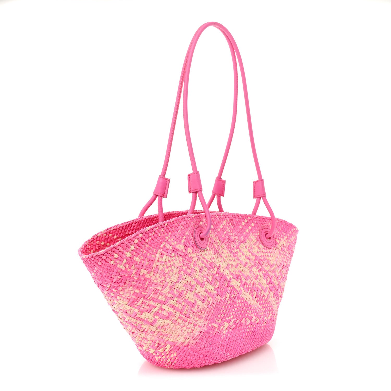 Loewe Iraca Palm Calfskin Small Anagram Basket Bag Fuchsia 3 of 13