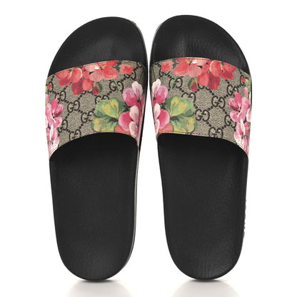Gucci GG Supreme Monogram Blooms Slide Sandals 37 Beige Multicolor 2 of 8