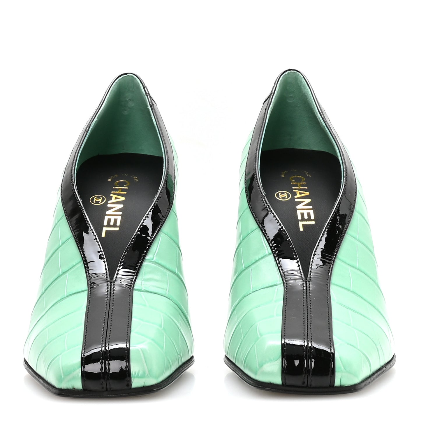 Crocodile Embossed Patent Calfskin Pumps 41 Green Black