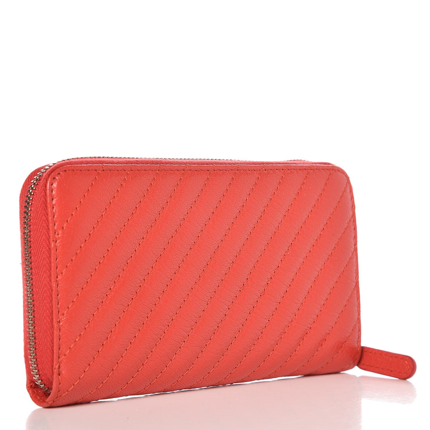 Chanel Shiny Goatskin Diagonal Quilted Small Zip Around Wallet Red 3 of 9