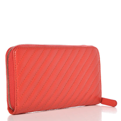 Chanel Shiny Goatskin Diagonal Quilted Small Zip Around Wallet Red 3 of 9