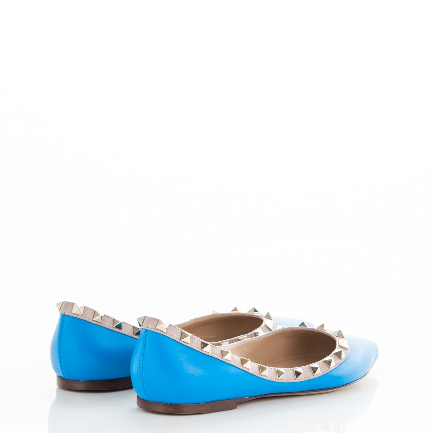 Valentino Garavani Calfskin Nappa Rockstud Ballerina Flats 38.5 Blue Fluo Poudre 4 of 8