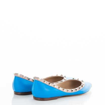 Valentino Garavani Calfskin Nappa Rockstud Ballerina Flats 38.5 Blue Fluo Poudre 4 of 8