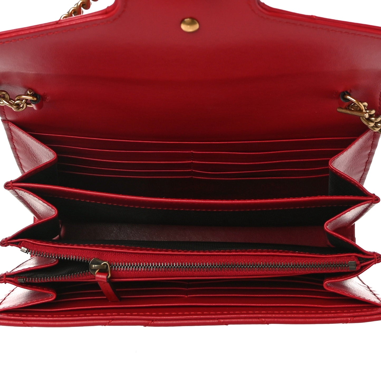 Calfskin Matelasse GG Marmont Chain Wallet Hibiscus Red