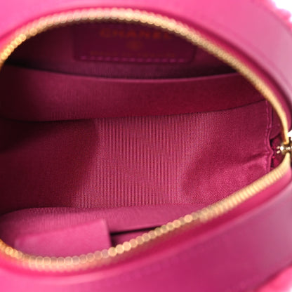 Chanel Shearling Chevron Quilted Round Clutch With Chain Pink 5 of 10