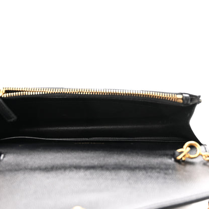 Saint Laurent Grain De Poudre Matelasse Chevron Monogram Envelope Chain Wallet Black 5 of 9