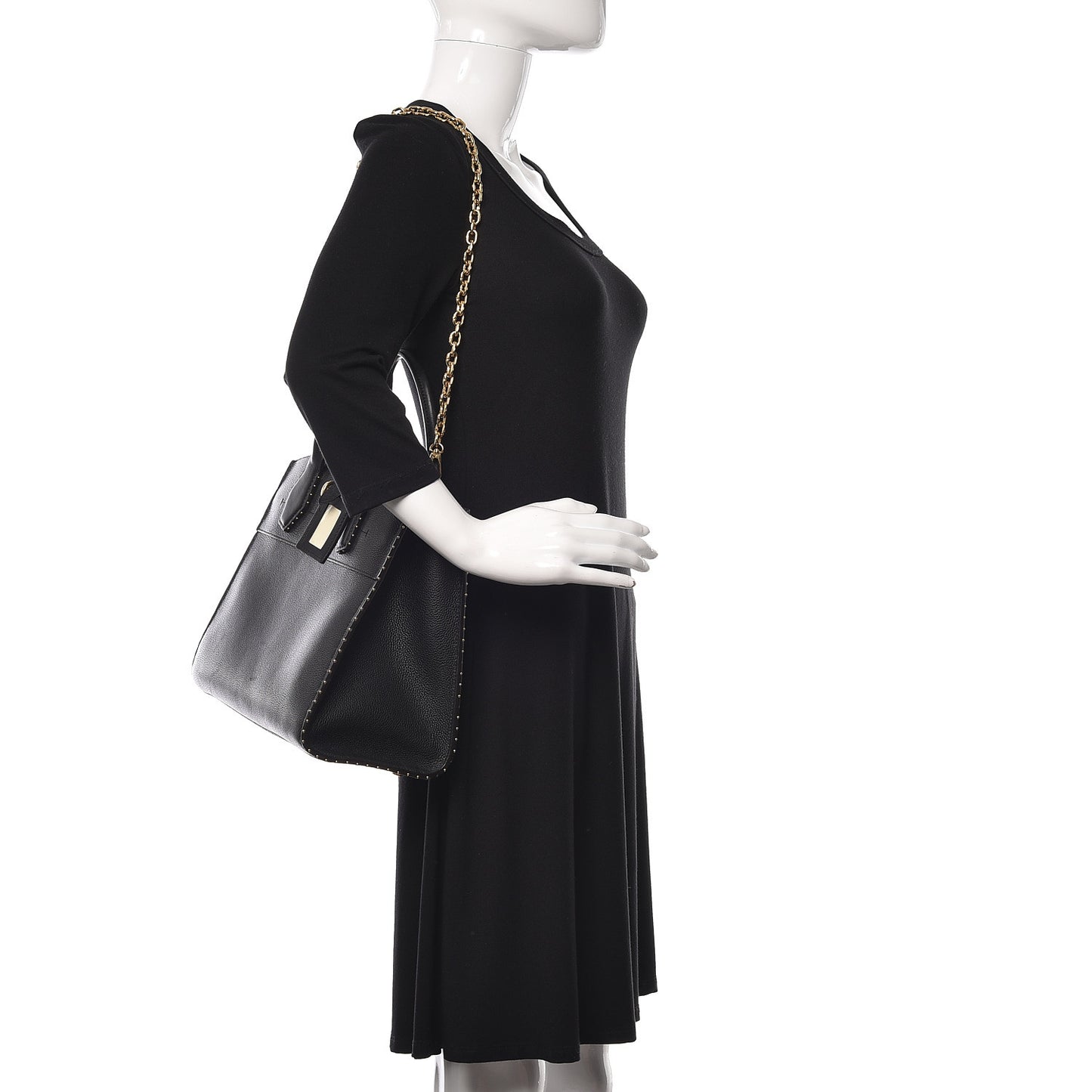 Calfskin Studded City Steamer MM Black