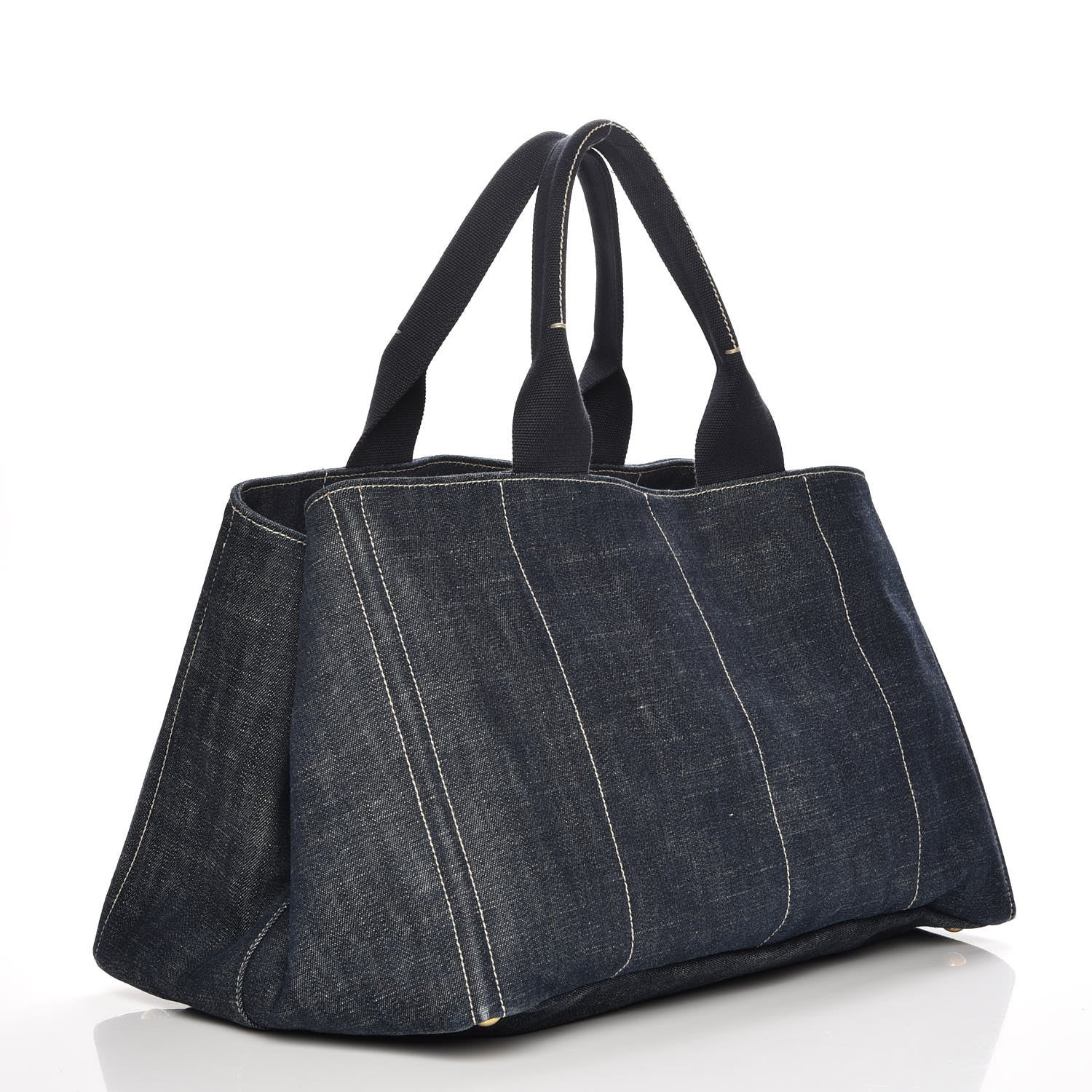 Prada Denim Logo Tote Blue Rosso 3 of 9