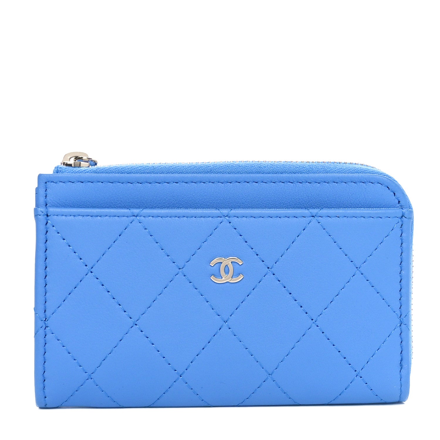 Chanel Calfskin Quilted CC Zip Around Card Holder Blue 1 of 9