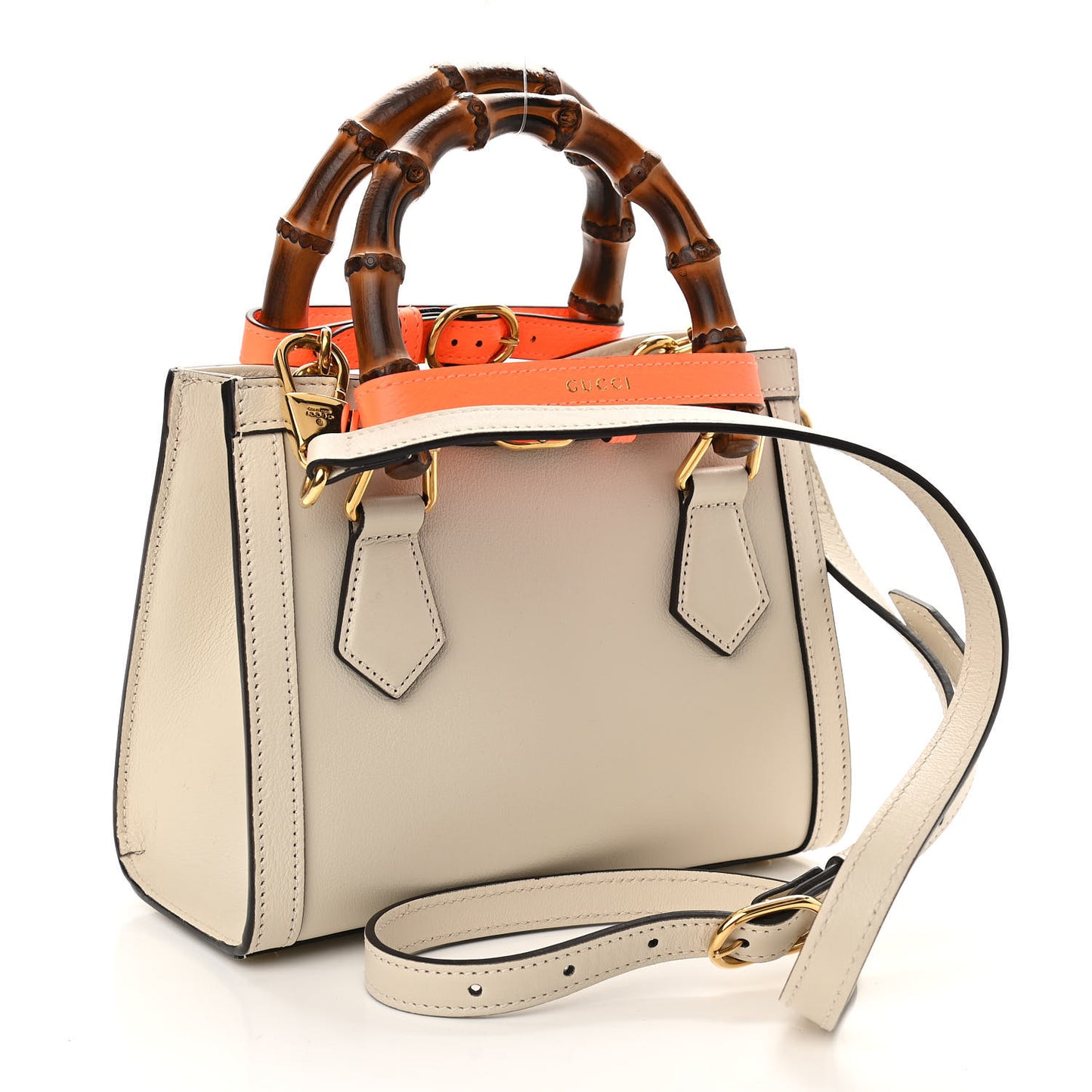 Wonka Grain Calfskin Mini Diana Tote Bag Mystic White Orange Fluo