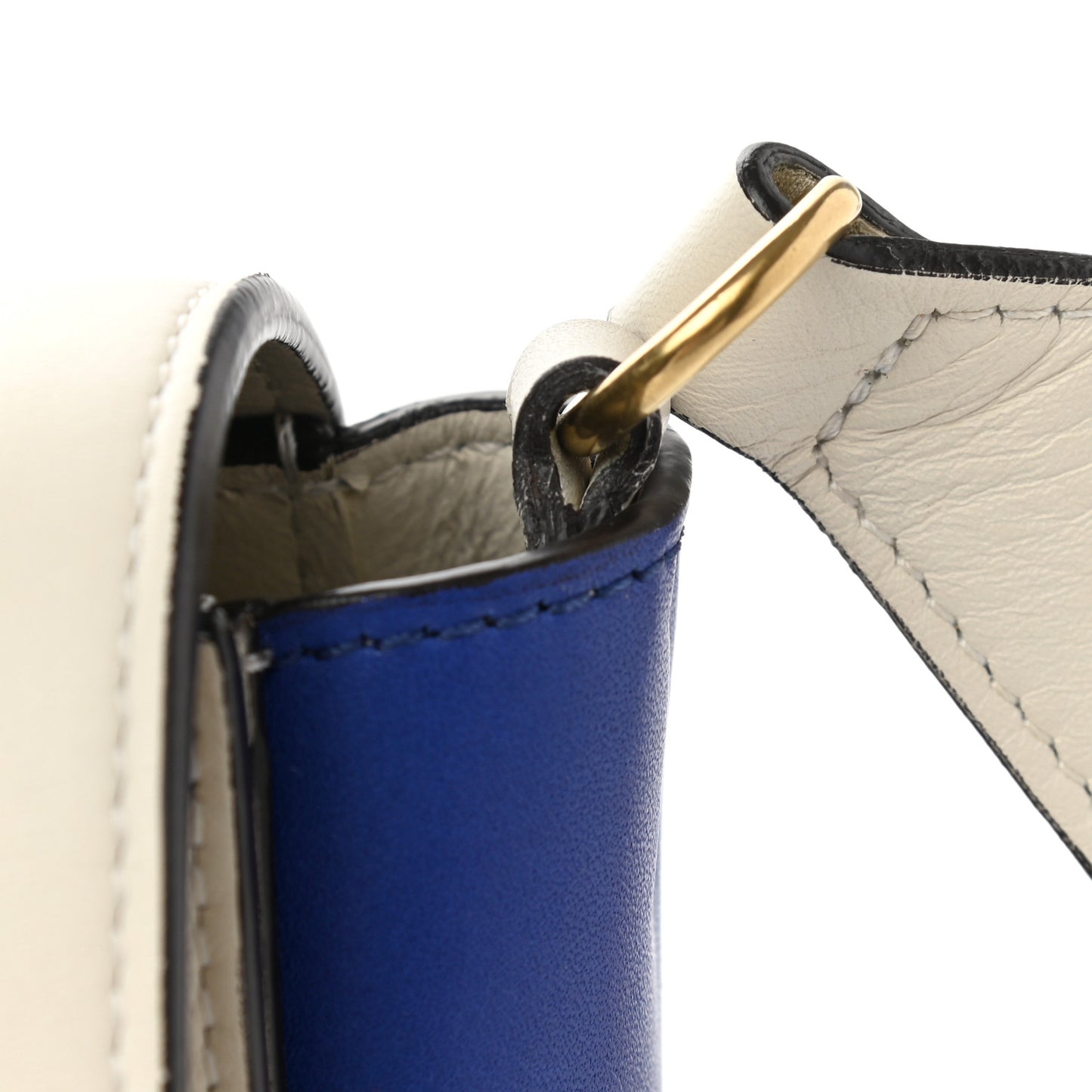 Shiny Smooth Calfskin Medium Frame Shoulder Bag Ivory Royal Blue