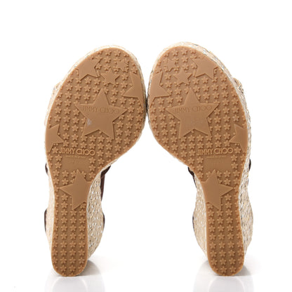 Jimmy Choo Suede Portia Espadrille Wedges 37.5 Mahogany 6 of 9