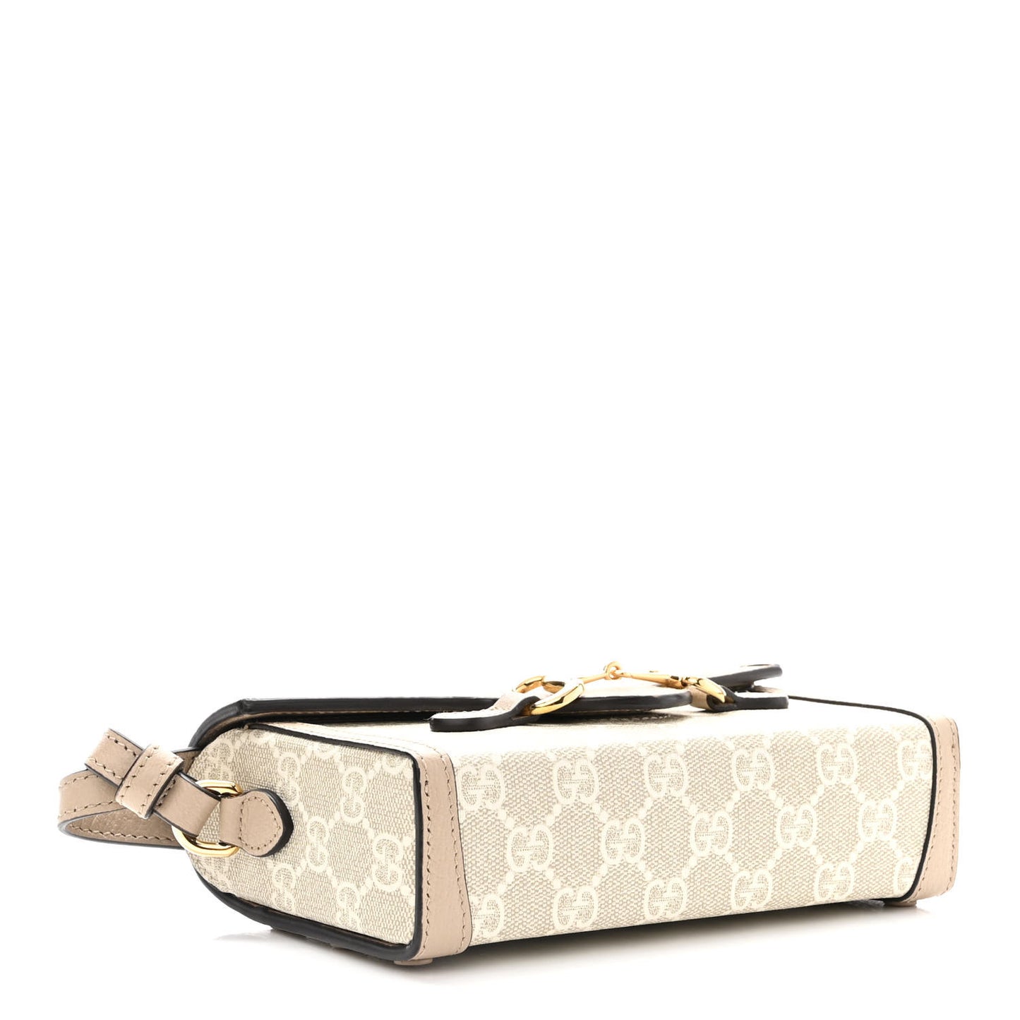 GG Supreme Monogram Textured Dollar Calfskin Mini Horsebit 1955 Shoulder Bag Beige Mystic White Oatmeal