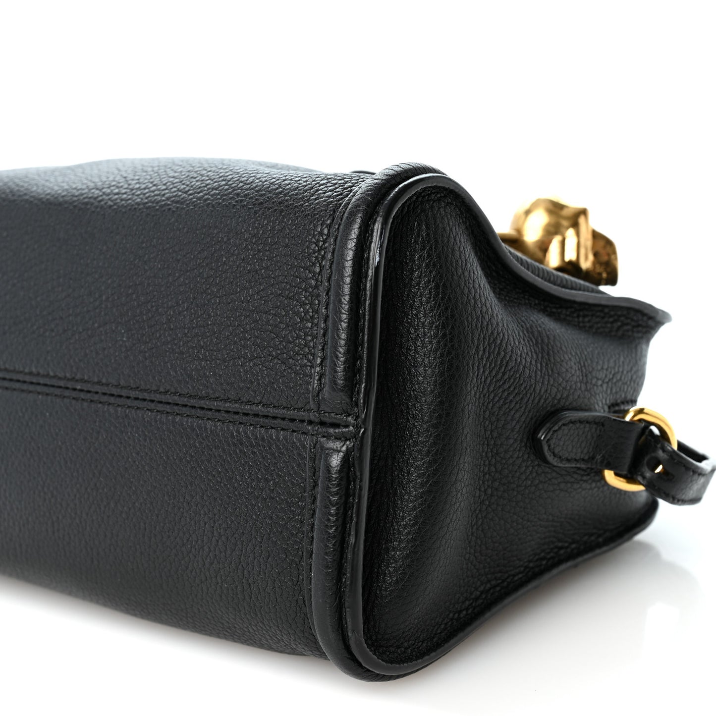 Pebbled Calfskin Mini Skull Padlock Zip Around Tote Black
