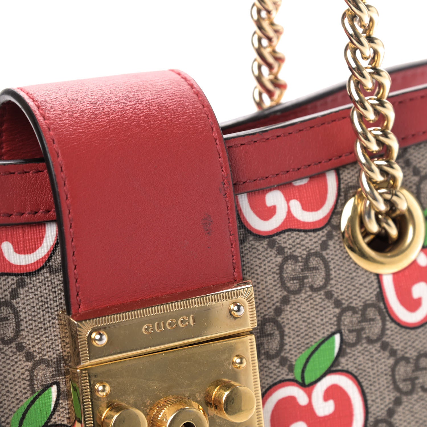 Gucci GG Supreme Monogram Apple Small Padlock Tote Beige Multicolor Lobster Red 5 of 8