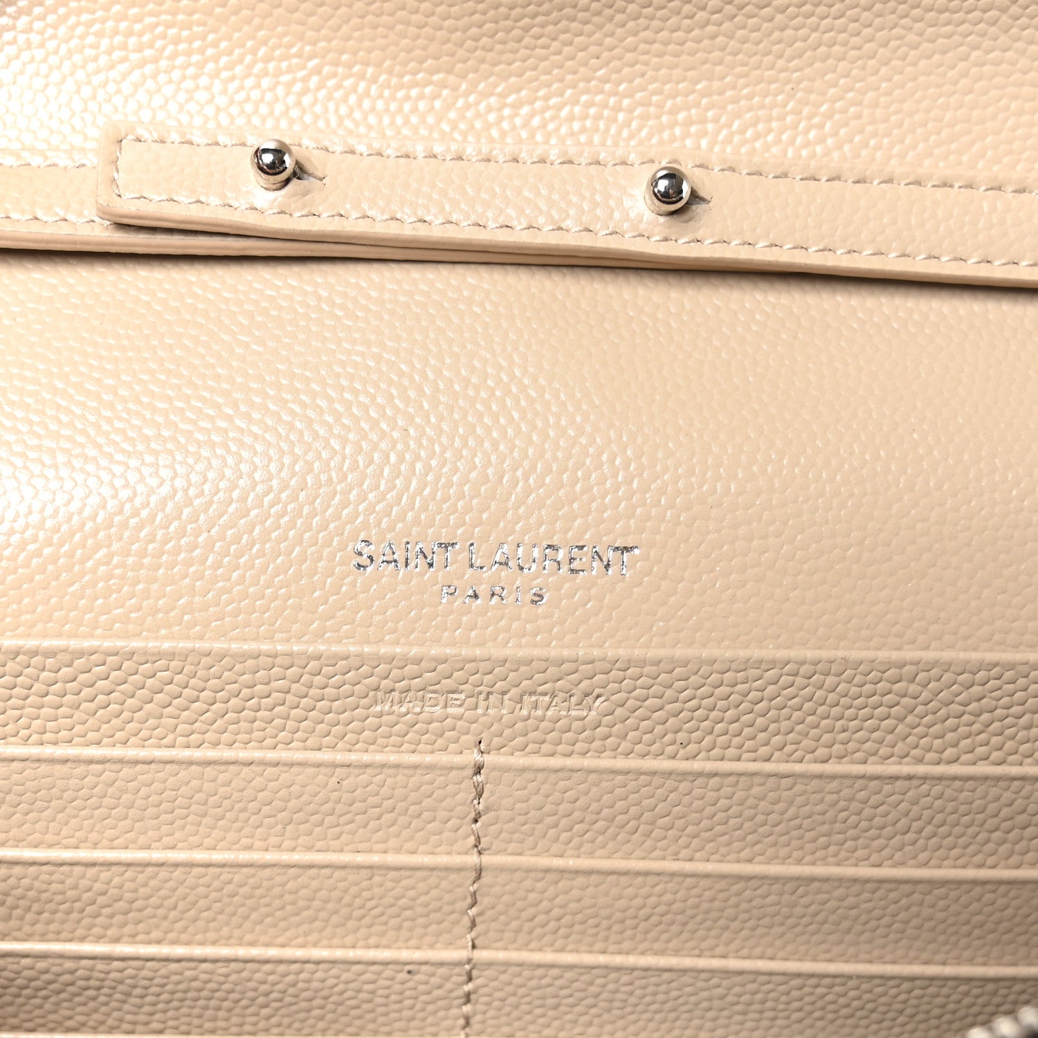 Saint Laurent Grain De Poudre Matelasse Chevron Monogram Chain Wallet Dark Beige 6 of 10