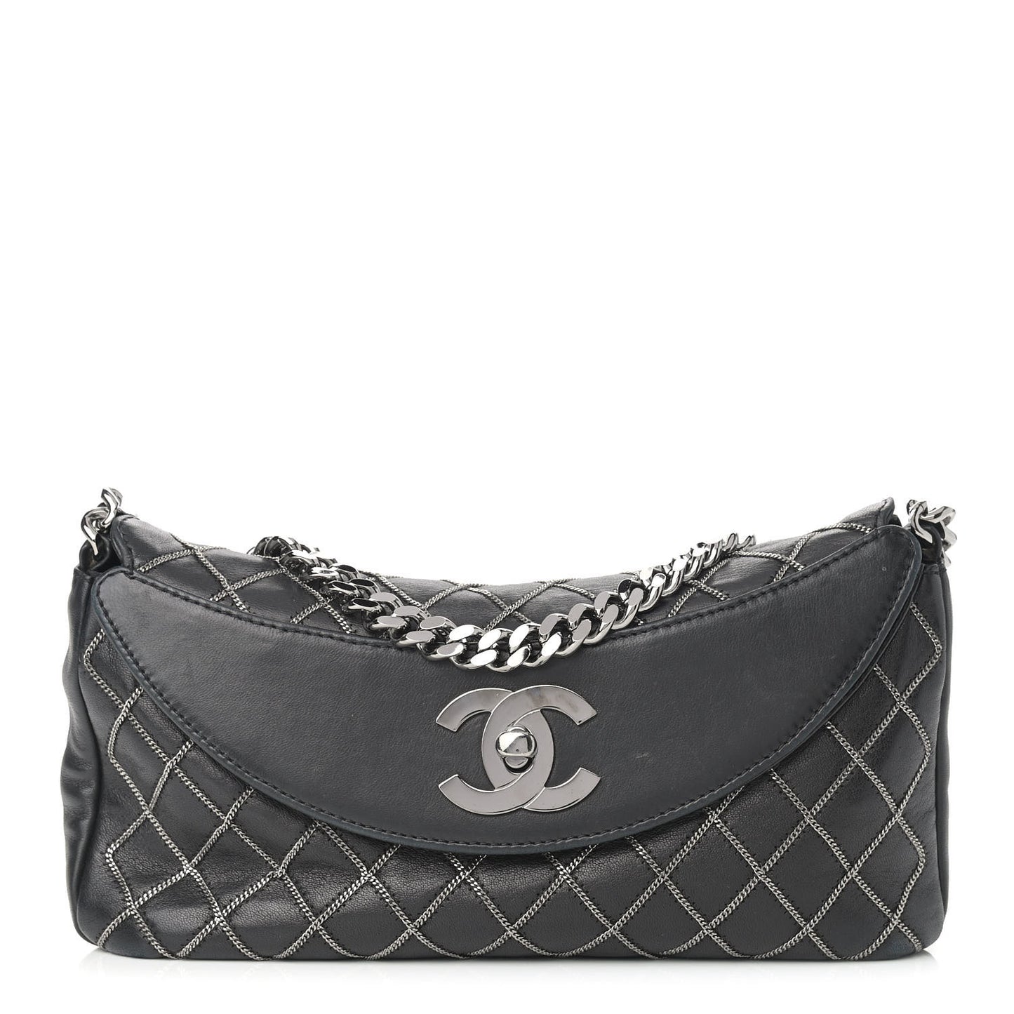 Lambskin Chain Stitch Clutch Black