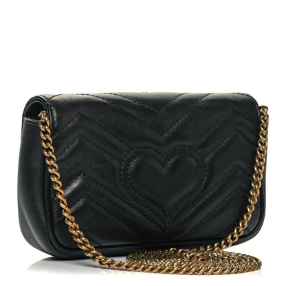 Gucci Calfskin Matelasse Super Mini GG Marmont Shoulder Bag Black 3 of 10