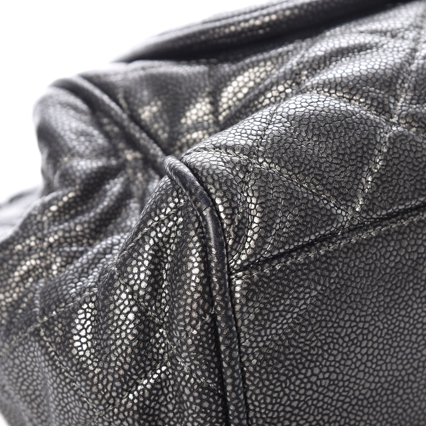 Metallic Caviar Quilted Timeless Accordion Flap Dark Silver