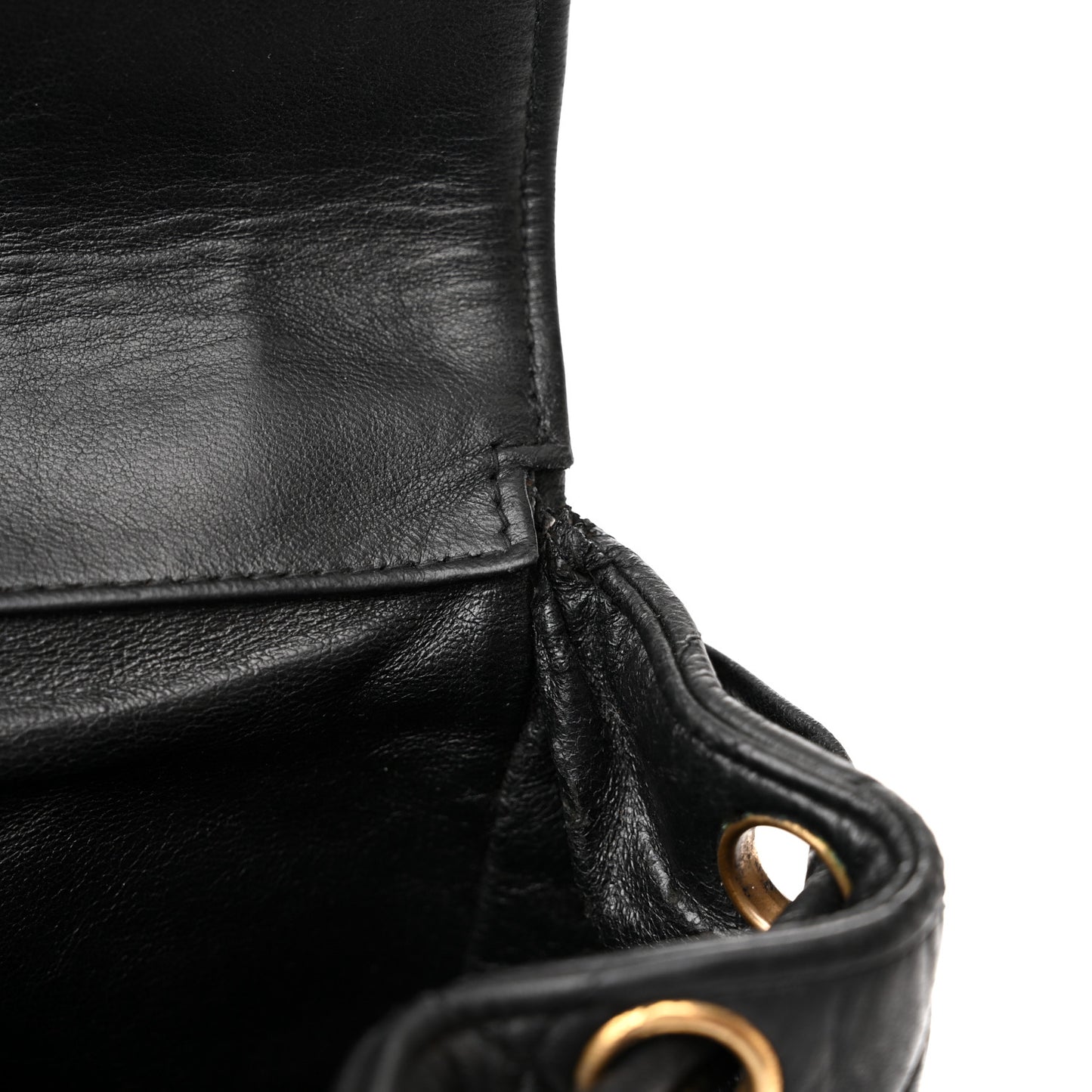 Lambskin Quilted Drawstring Backpack Black