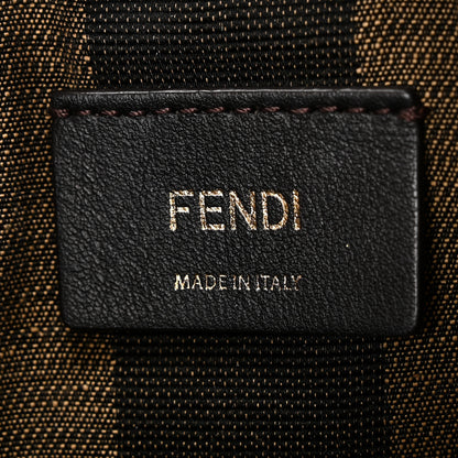 Fendi Fabric Jacquard Raffia Straw Pequin Gingham Woven Mini Mon Tresor Bucket Bag Beige Black Natural 6 of 11