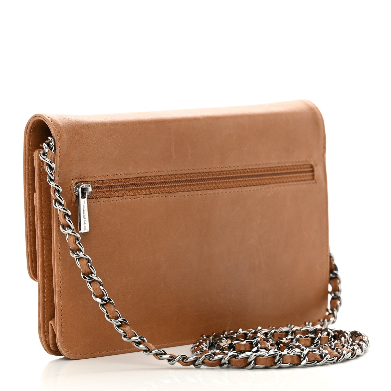 Chanel Lambskin Timeless CC Wallet On Chain WOC Light Brown 3 of 17