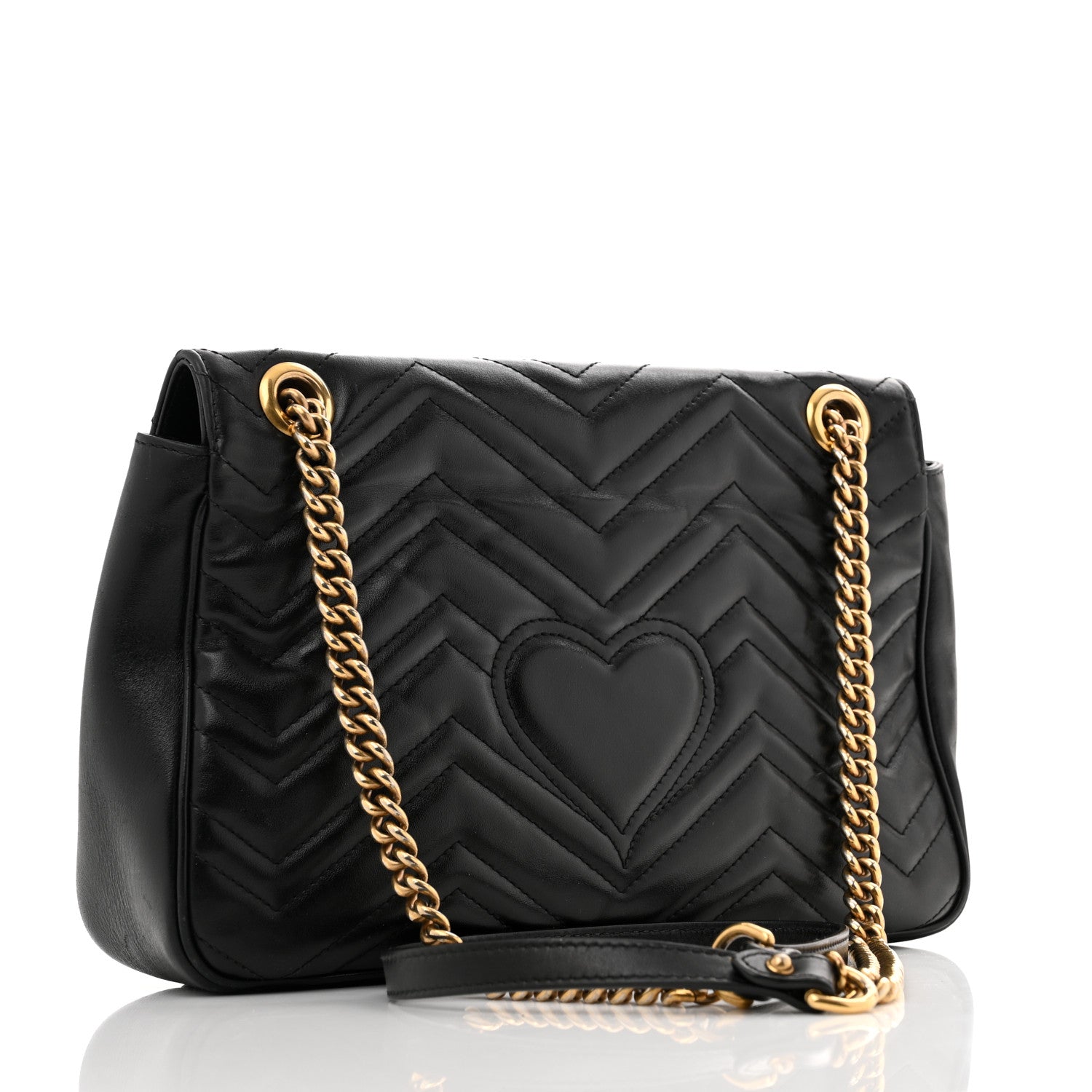 Gucci Calfskin Matelasse Medium GG Marmont Shoulder Bag Black 3 of 14