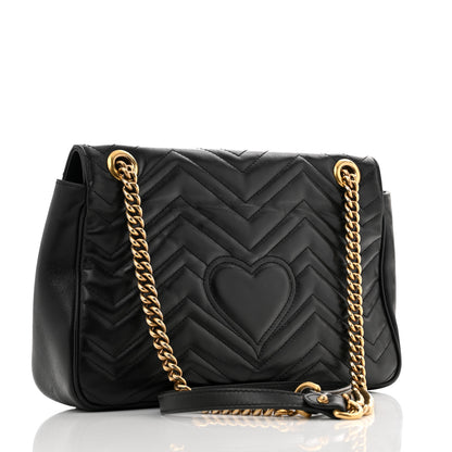 Gucci Calfskin Matelasse Medium GG Marmont Shoulder Bag Black 3 of 14