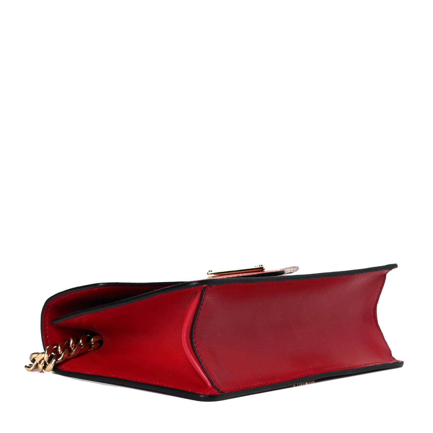 Prada Saffiano Soft Calfskin Metal Triangle Logo Envelope Chain Shoulder Bag Fuoco 3 of 7