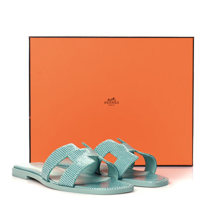 Hermes Lizard Oran Sandals 37 Turquoise 9 of 9