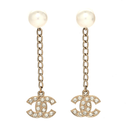 Chanel Crystal Pearl CC Drop Earrings Gold 1 of 4