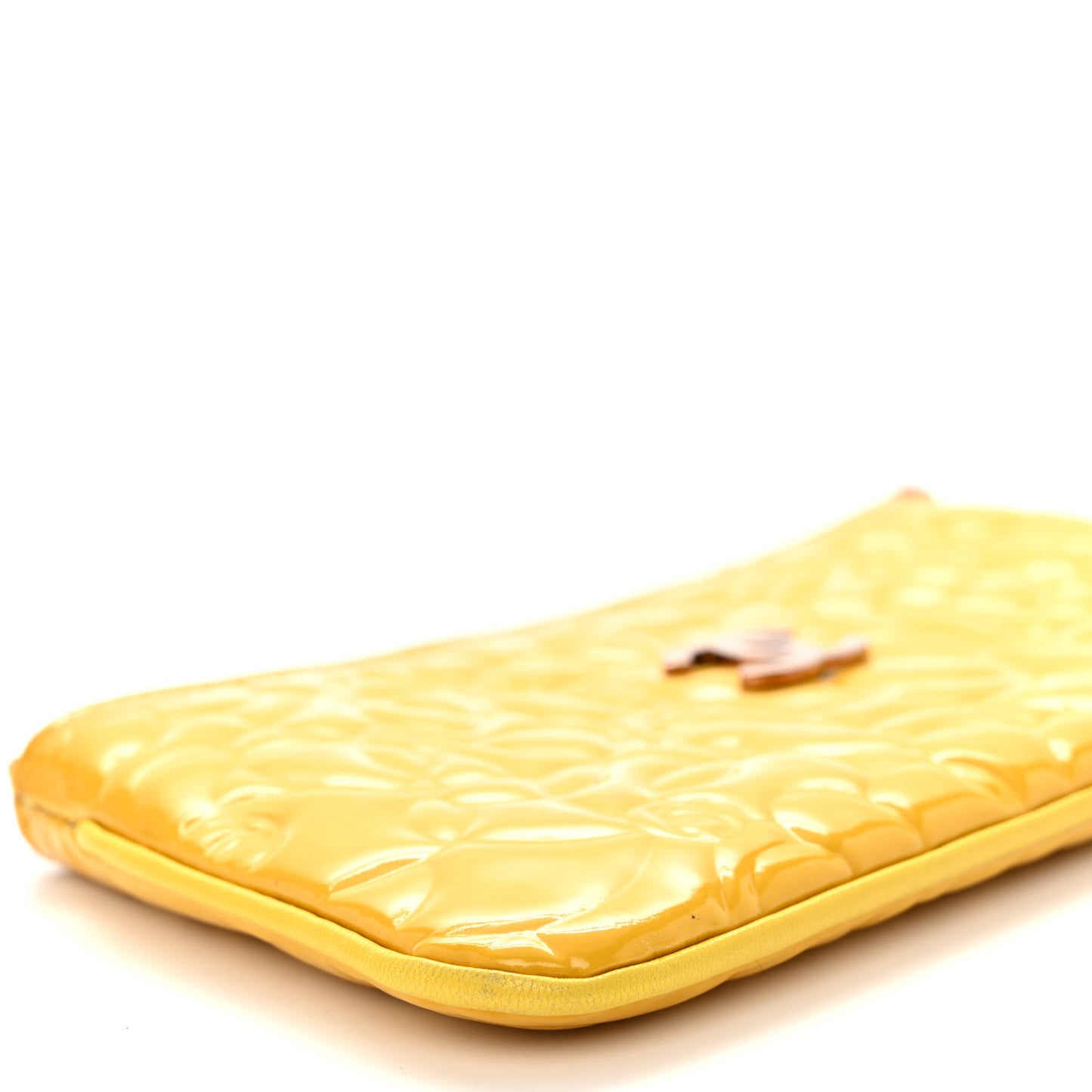 Patent Camellia Embossed Pochette Yellow