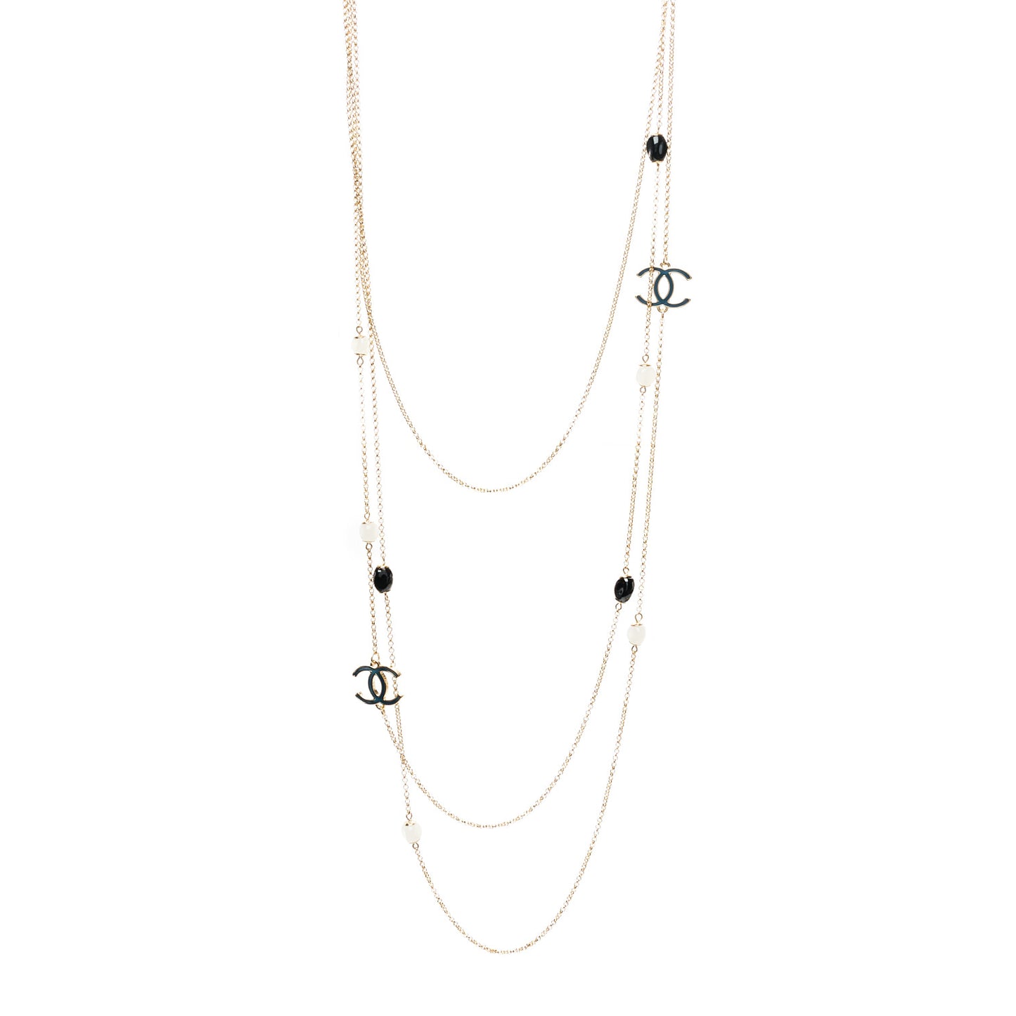 Glass Bead CC Chain Multi Strand Necklace Gold