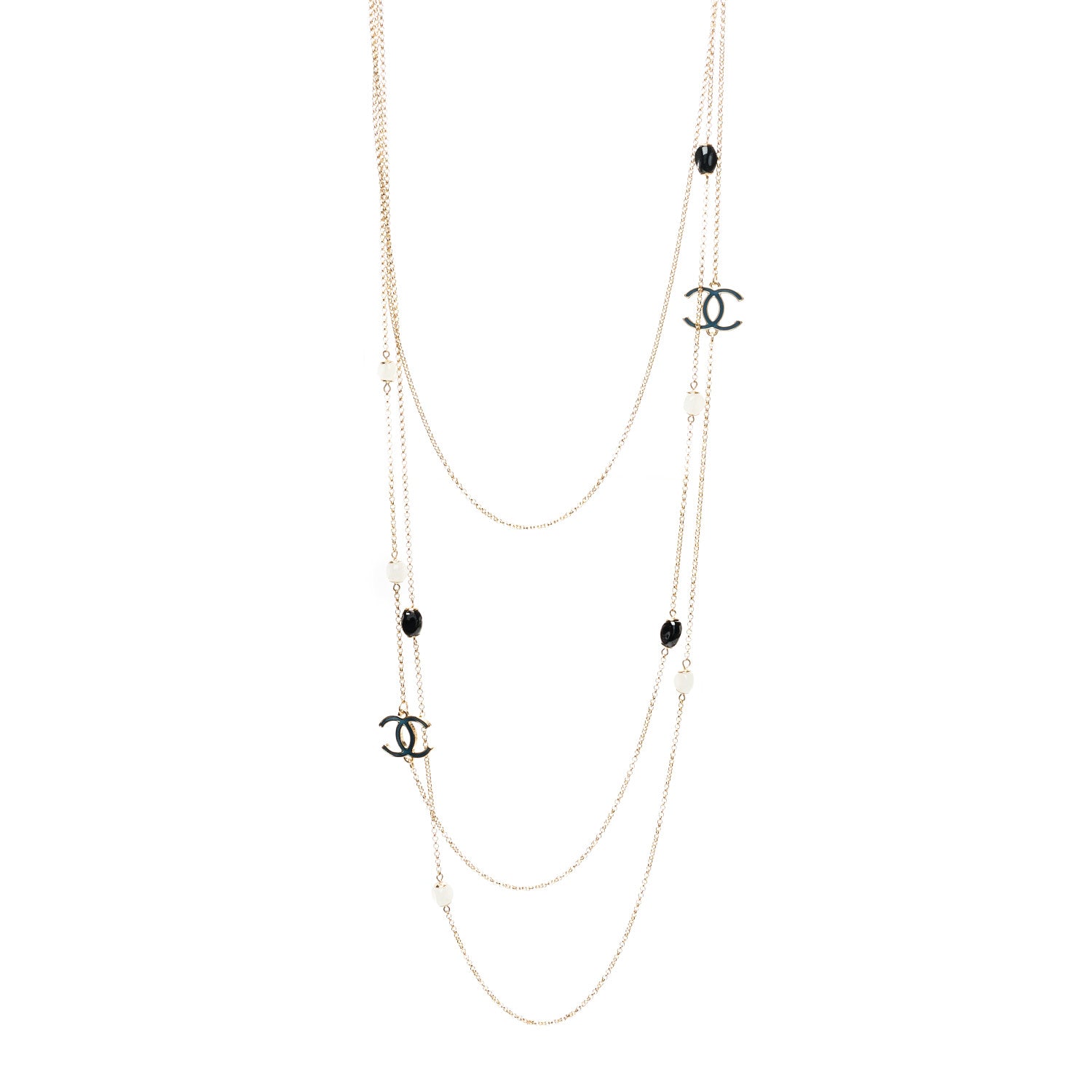 Chanel Glass Bead CC Chain Multi Strand Necklace Gold 1 of 5