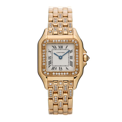 Cartier 18K Yellow Gold Diamond Pave 22mm Panthere Quartz Watch 1 of 5
