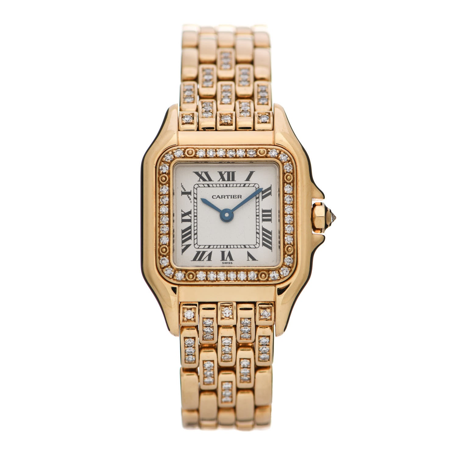 Cartier 18K Yellow Gold Diamond Pave 22mm Panthere Quartz Watch 1 of 5