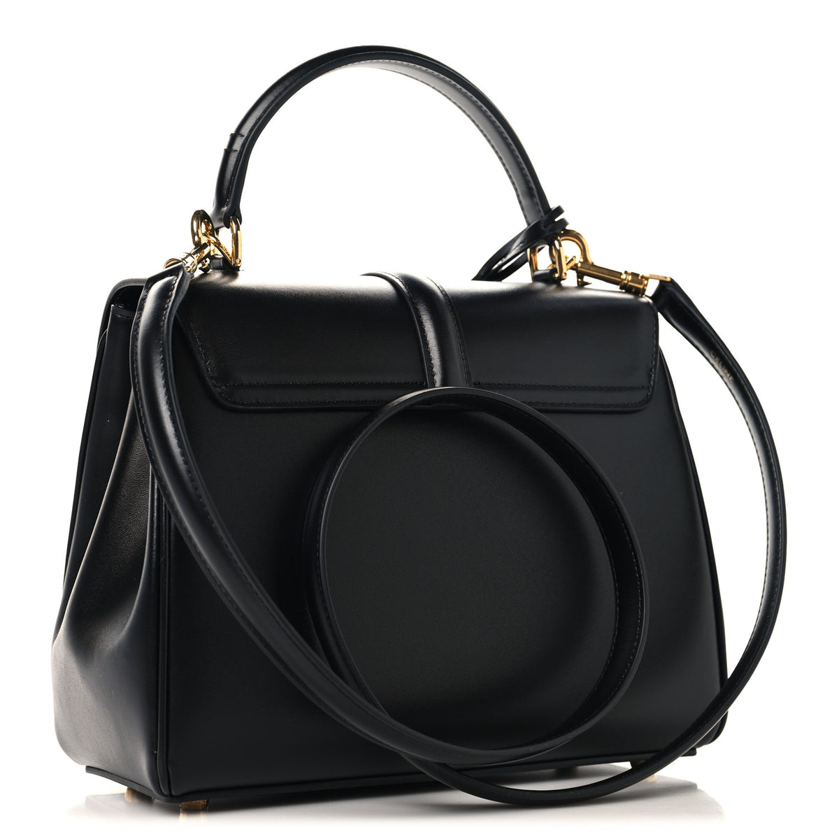 Satinated Calfskin Small 16 Top Handle Bag Black